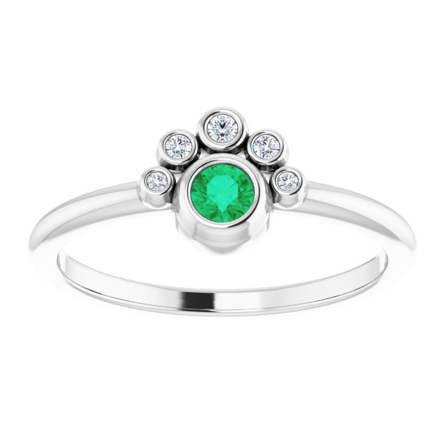 Platinum Round Lab-Grown Emerald Stackable Bezel-Set Ring - view 8