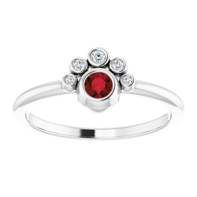 14K Gold Round Natural Mozambique Garnet Stackable Bezel-Set Ring - White Gold - view 8