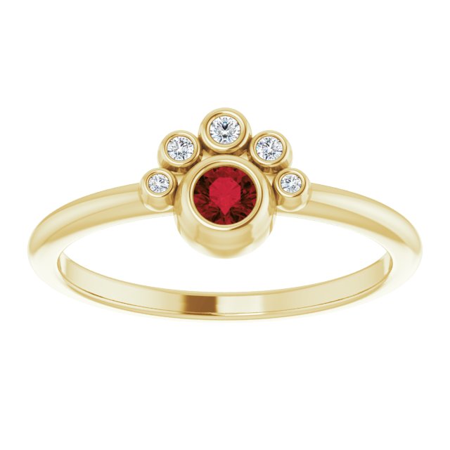 14K Gold Round Natural Mozambique Garnet Stackable Bezel-Set Ring - Yellow Gold - view 8