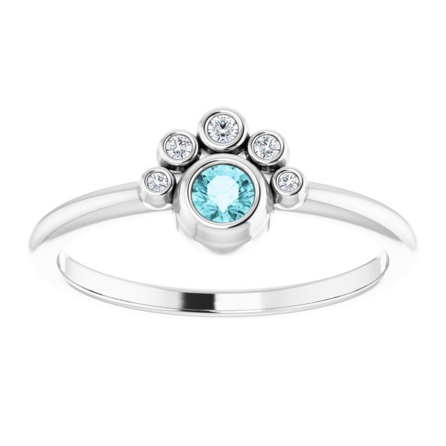 Platinum Round Natural Blue Zircon Stackable Bezel-Set Ring - view 8