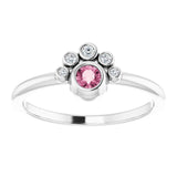 Platinum Round Natural Pink Tourmaline Stackable Bezel-Set Ring - view 8