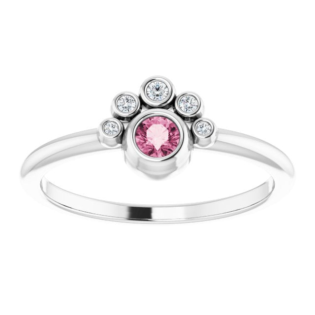 Platinum Round Natural Pink Tourmaline Stackable Bezel-Set Ring - view 8