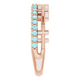 14K Gold Round Natural Aquamarine Stackable Cross Ring - Rose Gold - view 4