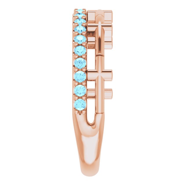 14K Gold Round Natural Aquamarine Stackable Cross Ring - Rose Gold - view 4