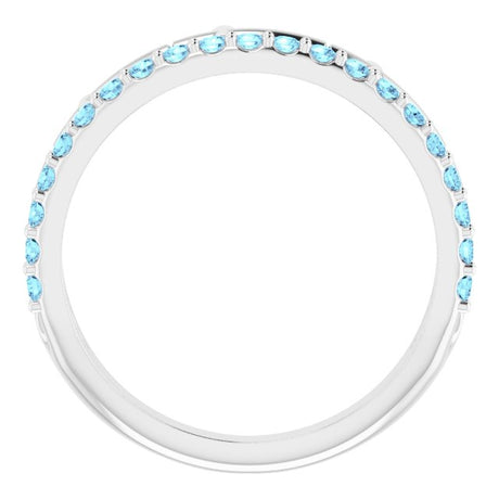 Platinum Round Natural Aquamarine Stackable Cross Ring - view 2
