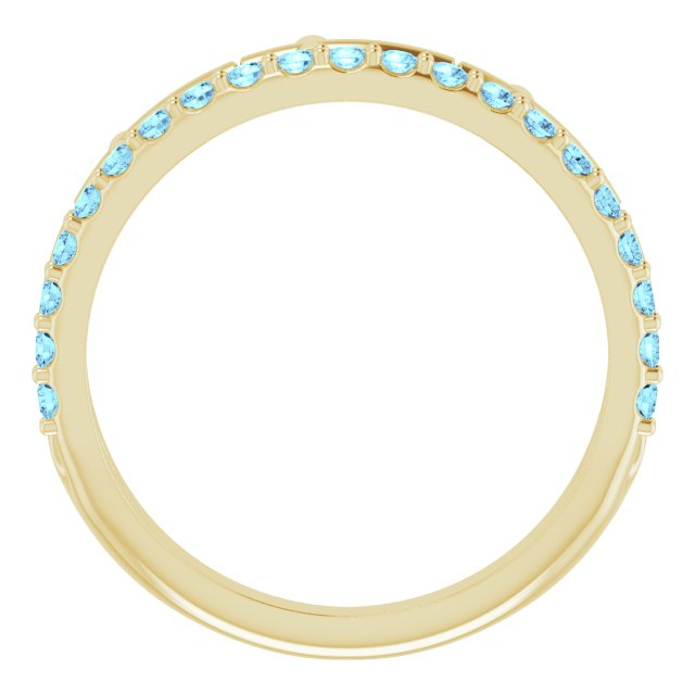 14K Gold Round Natural Aquamarine Stackable Cross Ring - Yellow Gold - view 2