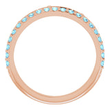 14K Gold Round Natural Aquamarine Stackable Cross Ring - Rose Gold - view 2