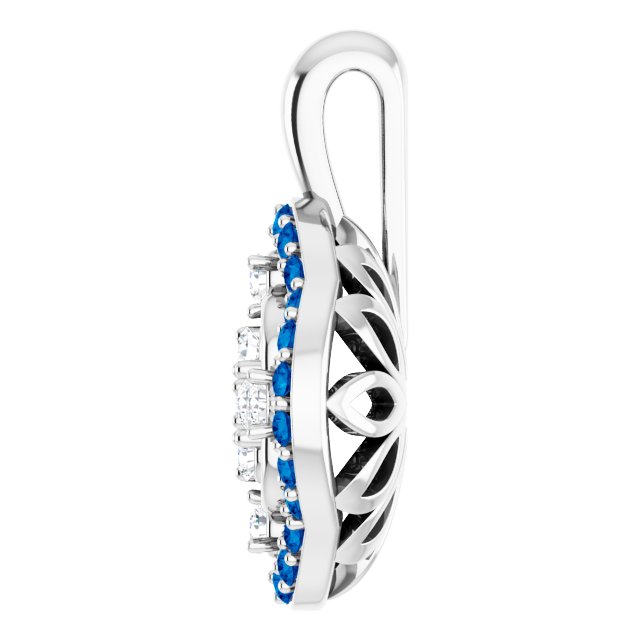 14K Gold Round Natural Blue Sapphire & Natural Diamond Halo-Style Cluster Necklace or Pendant – 1/3 CTW · 2mm - White Gold - view 3