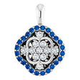 Platinum Round Natural Blue Sapphire & Natural Diamond Halo-Style Cluster Necklace or Pendant – 1/3 CTW