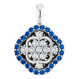 14K Gold Round Natural Blue Sapphire & Natural Diamond Halo-Style Cluster Necklace or Pendant – 1/3 CTW · 2mm - White Gold
