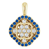 14K Gold Round Natural Blue Sapphire & Natural Diamond Halo-Style Cluster Necklace or Pendant – 1/3 CTW · 2mm - Yellow Gold