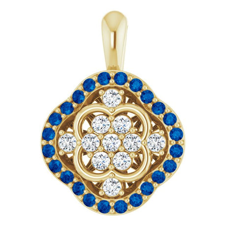 14K Gold Round Natural Blue Sapphire & Natural Diamond Halo-Style Cluster Necklace or Pendant – 1/3 CTW · 2mm - Yellow Gold