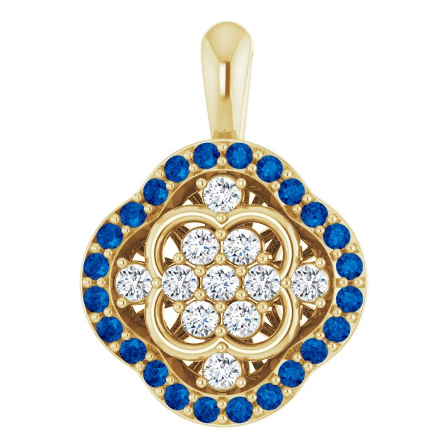 14K Gold Round Natural Blue Sapphire & Natural Diamond Halo-Style Cluster Necklace or Pendant – 1/3 CTW · 2mm - Yellow Gold