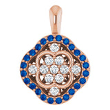 14K Gold Round Natural Blue Sapphire & Natural Diamond Halo-Style Cluster Necklace or Pendant – 1/3 CTW · 2mm - Rose Gold
