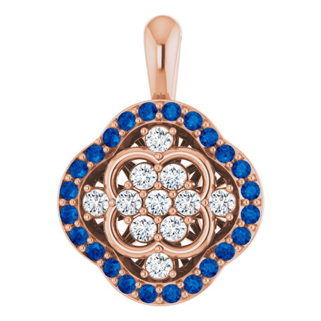 14K Gold Round Natural Blue Sapphire & Natural Diamond Halo-Style Cluster Necklace or Pendant – 1/3 CTW · 2mm - Rose Gold