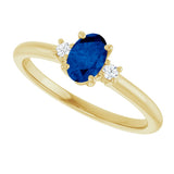 14K Gold Oval Lab-Grown Blue Sapphire & Natural Diamond Accented Ring – 6mm Stones - Yellow Gold - view 5