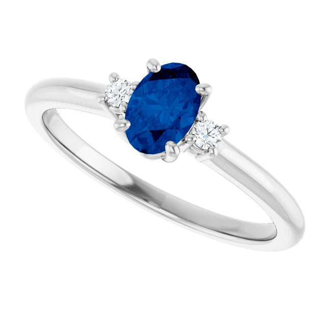 Platinum Oval Lab-Grown Blue Sapphire & Natural Diamond Accented Ring – 6x4mm - view 5