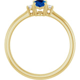14K Gold Oval Lab-Grown Blue Sapphire & Natural Diamond Accented Ring – 6mm Stones - Yellow Gold - view 2