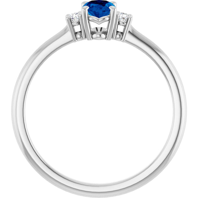 Platinum Oval Lab-Grown Blue Sapphire & Natural Diamond Accented Ring – 6x4mm - view 2