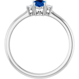 14K Gold Oval Lab-Grown Blue Sapphire & Natural Diamond Accented Ring – 6mm Stones - White Gold - view 2