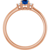 14K Gold Oval Lab-Grown Blue Sapphire & Natural Diamond Accented Ring – 6mm Stones - Rose Gold - view 2