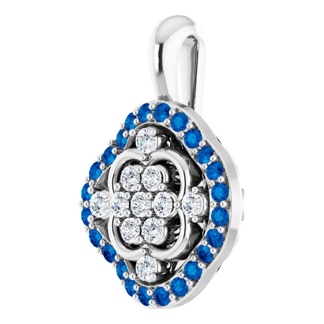 Platinum Round Natural Blue Sapphire & Natural Diamond Halo-Style Cluster Necklace or Pendant – 1/3 CTW - view 2