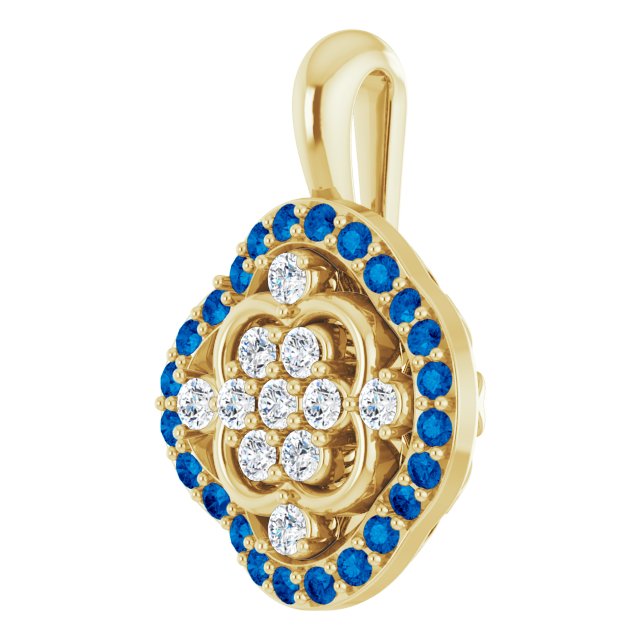 14K Gold Round Natural Blue Sapphire & Natural Diamond Halo-Style Cluster Necklace or Pendant – 1/3 CTW · 2mm - Yellow Gold - view 2