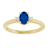 14K Gold Oval Lab-Grown Blue Sapphire & Natural Diamond Accented Ring – 6mm Stones - Yellow Gold - view 3