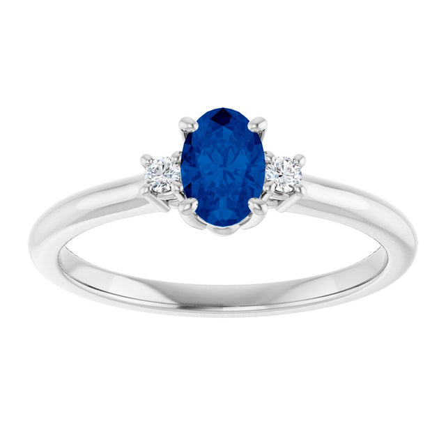 14K Gold Oval Lab-Grown Blue Sapphire & Natural Diamond Accented Ring – 6mm Stones - White Gold - view 3