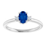 Platinum Oval Lab-Grown Blue Sapphire & Natural Diamond Accented Ring – 6x4mm - view 3