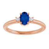 14K Gold Oval Lab-Grown Blue Sapphire & Natural Diamond Accented Ring – 6mm Stones - Rose Gold - view 3