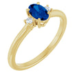 14K Gold Oval Lab-Grown Blue Sapphire & Natural Diamond Accented Ring – 6mm Stones - Yellow Gold