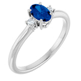 14K Gold Oval Lab-Grown Blue Sapphire & Natural Diamond Accented Ring – 6mm Stones - White Gold