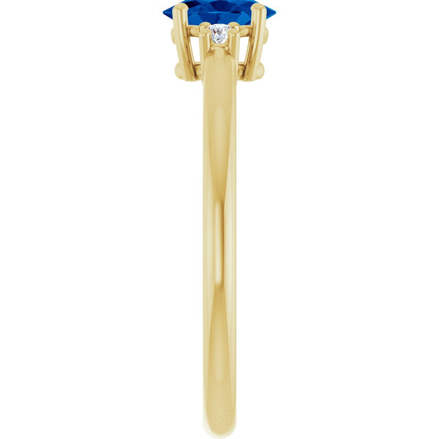 14K Gold Oval Lab-Grown Blue Sapphire & Natural Diamond Accented Ring – 6mm Stones - Yellow Gold - view 4