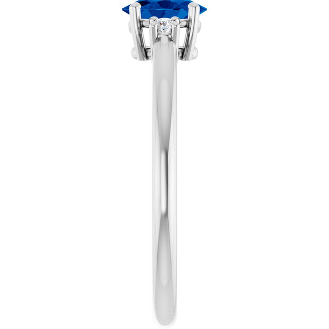 Platinum Oval Lab-Grown Blue Sapphire & Natural Diamond Accented Ring – 6x4mm - view 4
