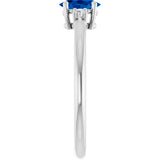 14K Gold Oval Lab-Grown Blue Sapphire & Natural Diamond Accented Ring – 6mm Stones - White Gold - view 4