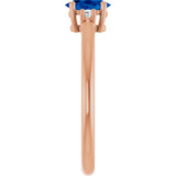 14K Gold Oval Lab-Grown Blue Sapphire & Natural Diamond Accented Ring – 6mm Stones - Rose Gold - view 4
