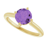 14K Gold Round Natural Amethyst Solitaire Ring – 7mm Stones - Yellow Gold - view 5