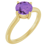 14K Gold Round Natural Amethyst Solitaire Ring – 7mm Stones - Yellow Gold