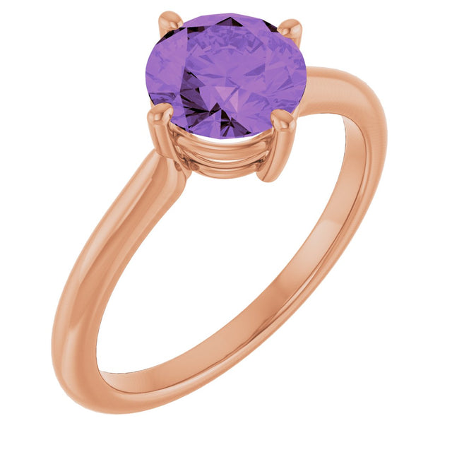 14K Gold Round Natural Amethyst Solitaire Ring – 7mm Stones - Rose Gold