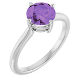 Platinum Round Natural Amethyst Solitaire Ring – 7mm Stones