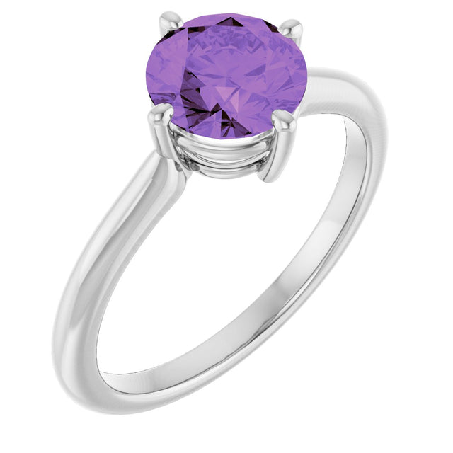 14K Gold Round Natural Amethyst Solitaire Ring – 7mm Stones - White Gold