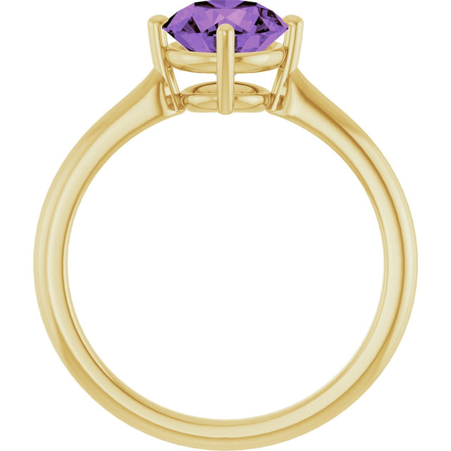 14K Gold Round Natural Amethyst Solitaire Ring – 7mm Stones - Yellow Gold - view 2