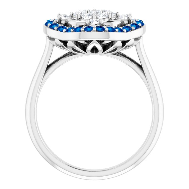 14K Gold Round Natural Blue Sapphire & Natural Diamond Halo-Style Cluster Ring – 2mm Stones - White Gold - view 2