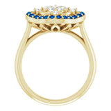 14K Gold Round Natural Blue Sapphire & Natural Diamond Halo-Style Cluster Ring – 2mm Stones - Yellow Gold - view 2
