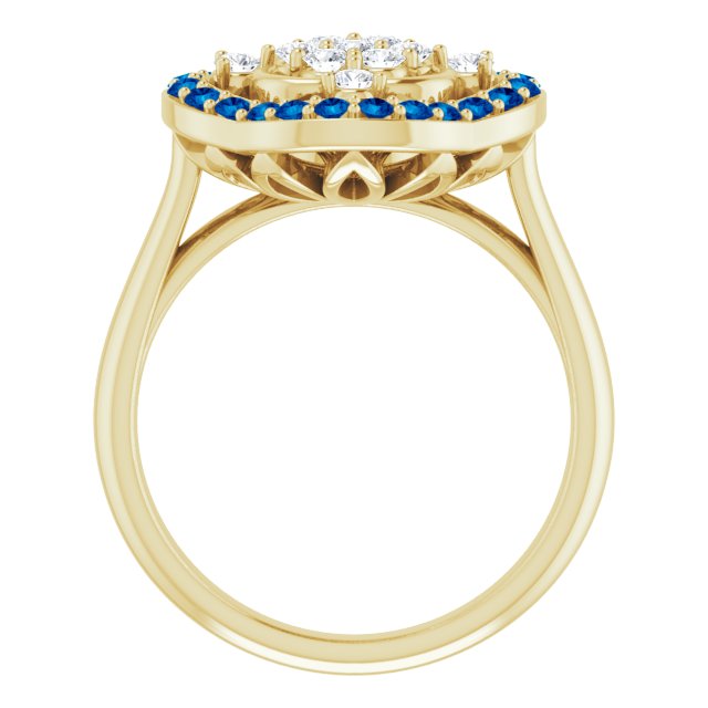 14K Gold Round Natural Blue Sapphire & Natural Diamond Halo-Style Cluster Ring – 2mm Stones - Yellow Gold - view 2