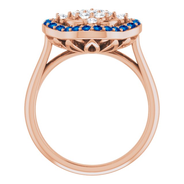 14K Gold Round Natural Blue Sapphire & Natural Diamond Halo-Style Cluster Ring – 2mm Stones - Rose Gold - view 2
