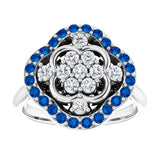 14K Gold Round Natural Blue Sapphire & Natural Diamond Halo-Style Cluster Ring – 2mm Stones - White Gold - view 3