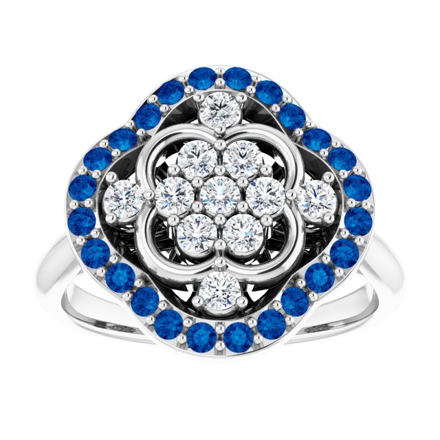 14K Gold Round Natural Blue Sapphire & Natural Diamond Halo-Style Cluster Ring – 2mm Stones - White Gold - view 3