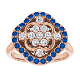 14K Gold Round Natural Blue Sapphire & Natural Diamond Halo-Style Cluster Ring – 2mm Stones - Rose Gold - view 3